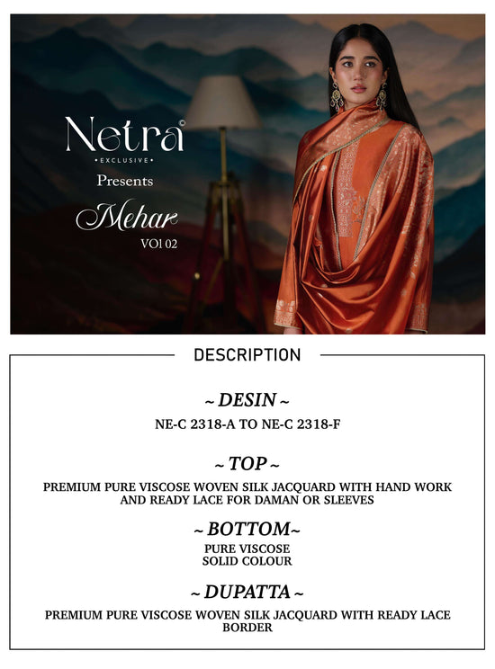 Netra Mehar Vol 2 Viscose Jacquard Silk Dress Material