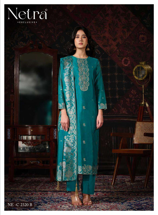 Netra Mithila Premium Viscose Jacquard Silk Unstitched Dress Material