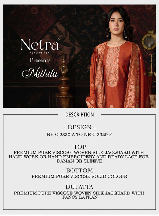 Netra Mithila Premium Viscose Jacquard Silk Unstitched Dress Material