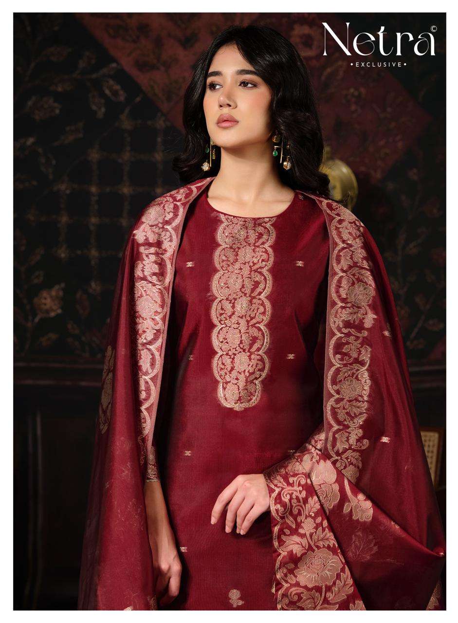 Netra Mithila Premium Viscose Jacquard Silk Unstitched Dress Material