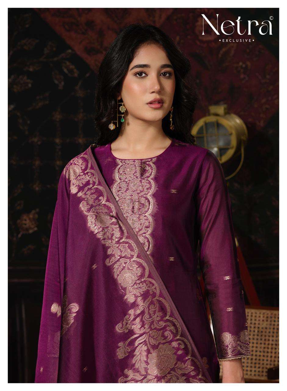 Netra Mithila Premium Viscose Jacquard Silk Unstitched Dress Material