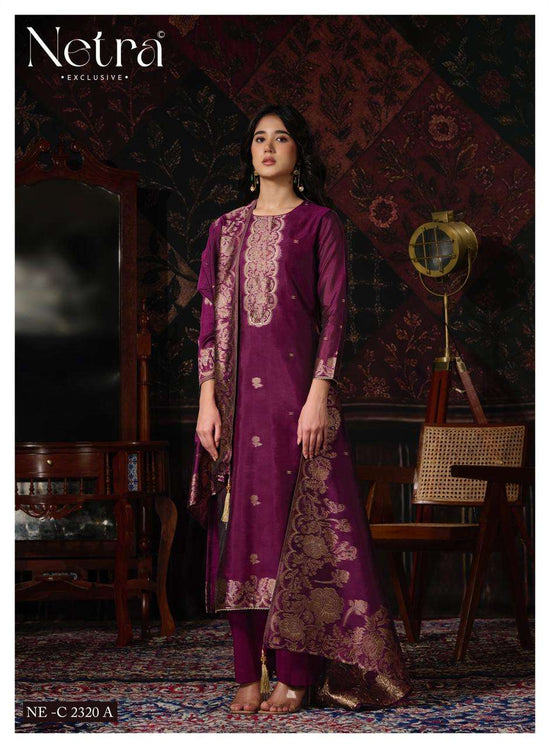 Netra Mithila Premium Viscose Jacquard Silk Unstitched Dress Material