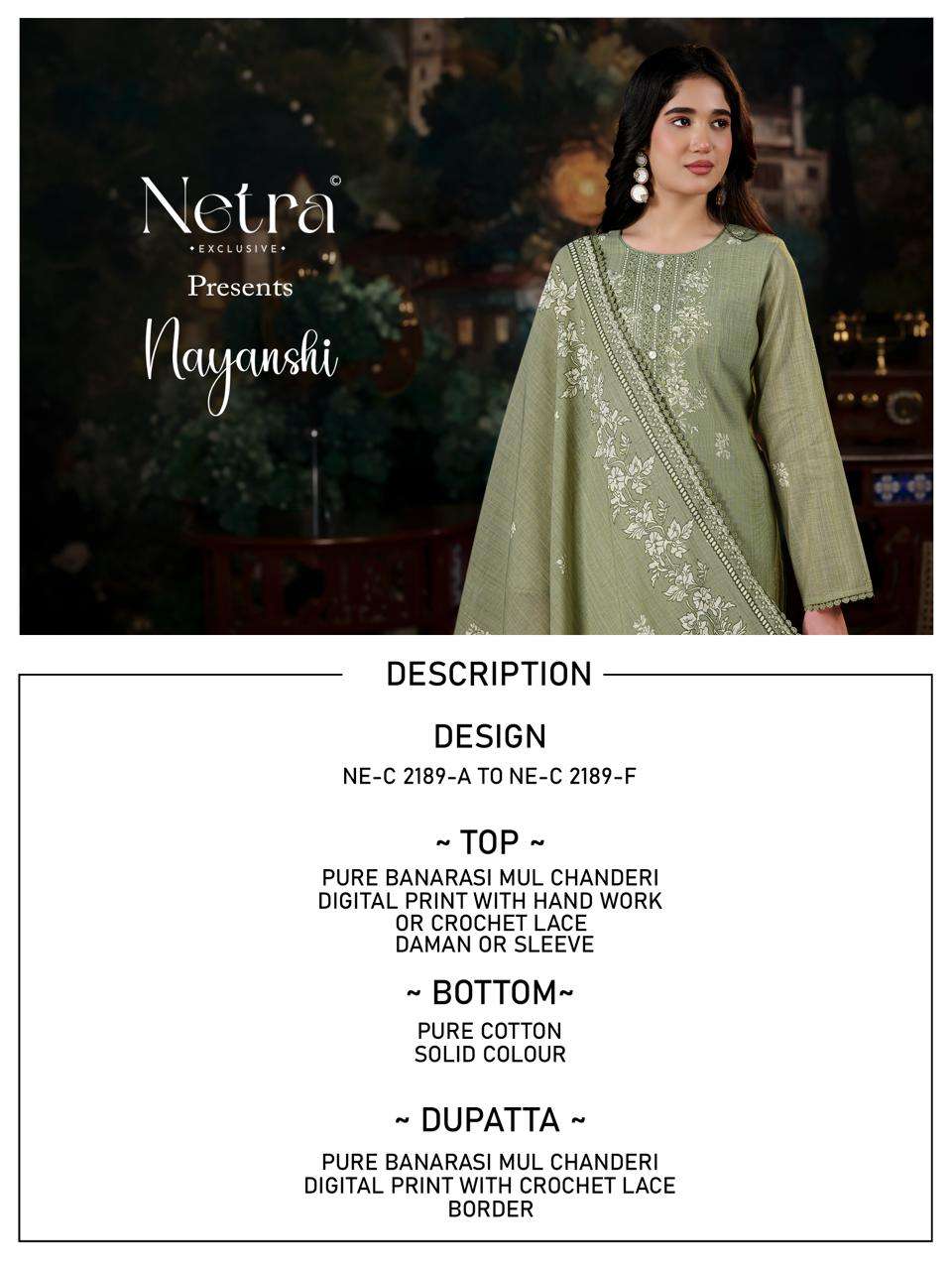 Netra Nayanshi Banarasi Mul Chanderi Dress Material