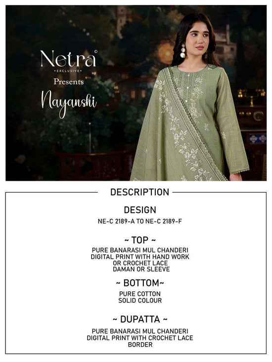 Netra Nayanshi Banarasi Mul Chanderi Dress Material