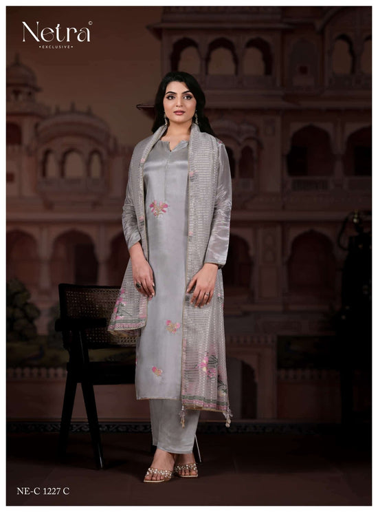 Netra Pratha Bemberg Gadwal Silk Dress Material - Amrah Wholesale