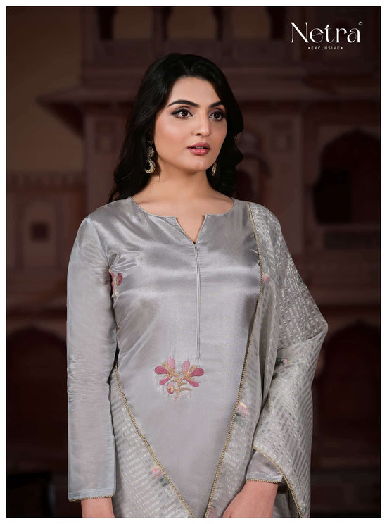 Netra Pratha Bemberg Gadwal Silk Dress Material