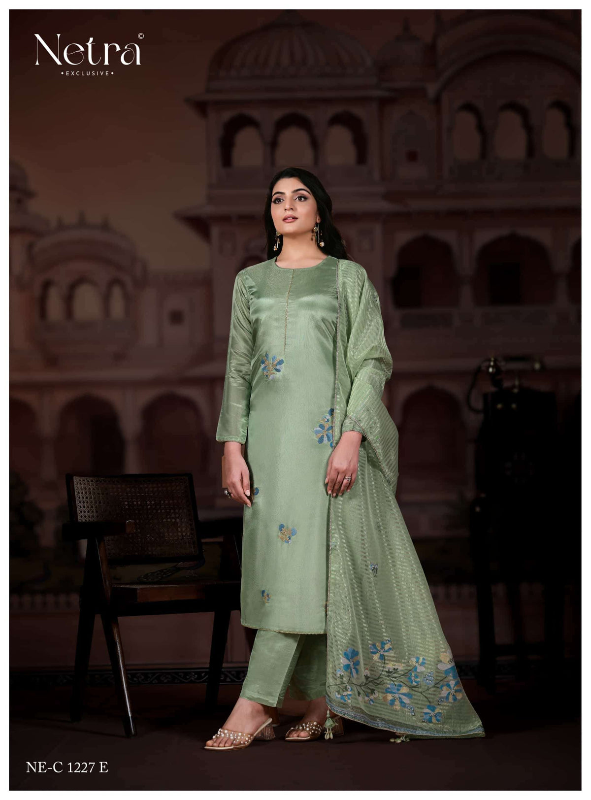 Netra Pratha Bemberg Gadwal Silk Dress Material