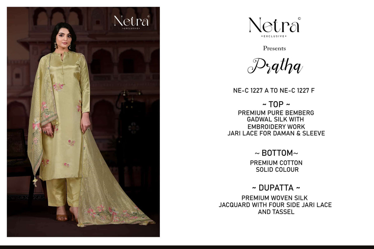 Netra Pratha Bemberg Gadwal Silk Dress Material