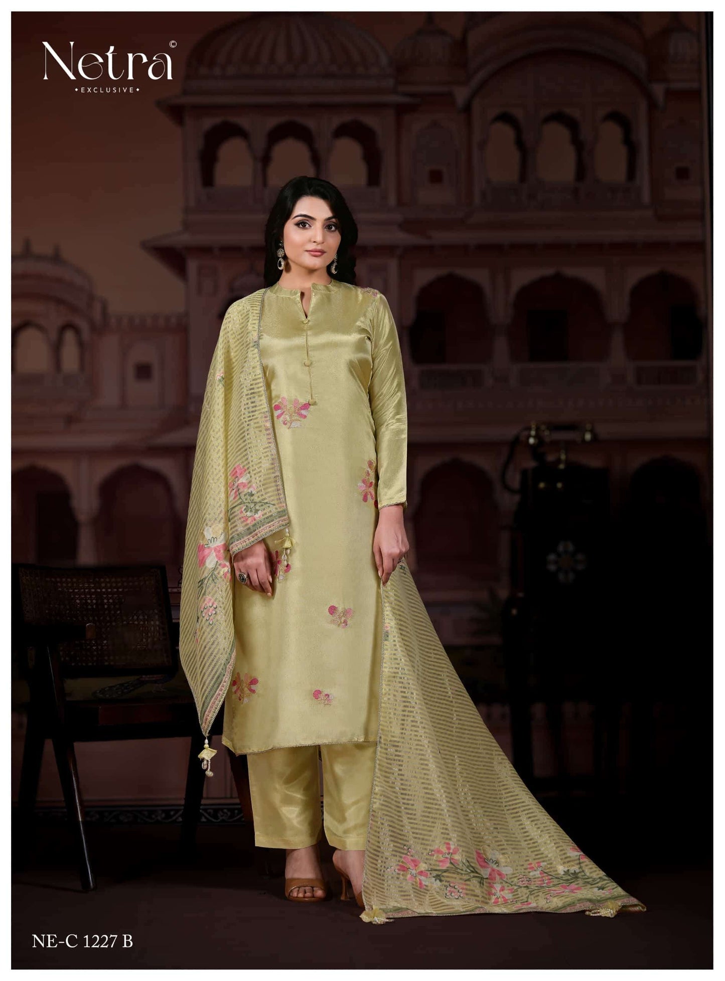 Netra Pratha Bemberg Gadwal Silk Dress Material