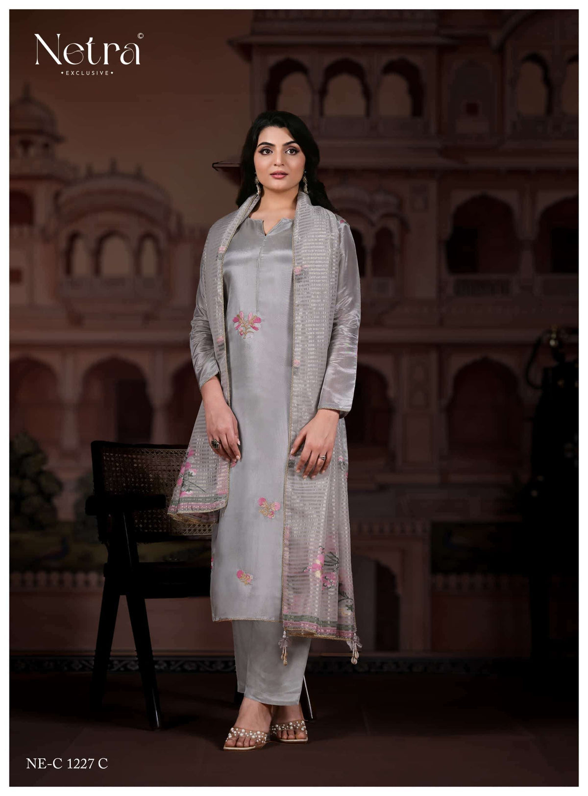 Netra Pratha Bemberg Gadwal Silk Dress Material