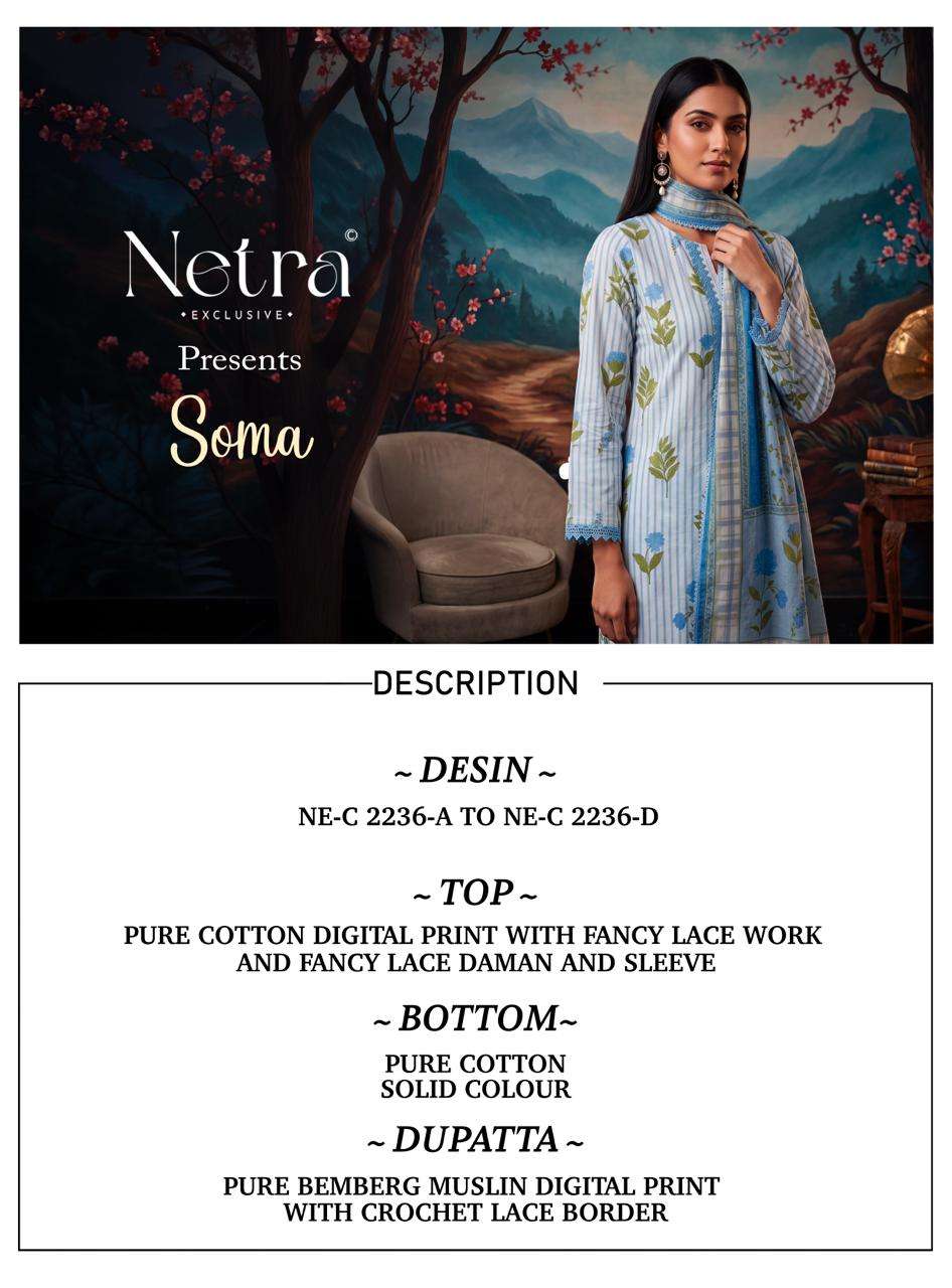 Netra Soma Pure Cotton Digital Print Dress Material - Amrah Wholesale