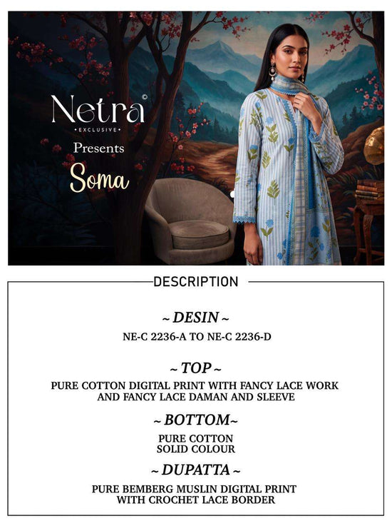 Netra Soma Pure Cotton Digital Print Dress Material - Amrah Wholesale