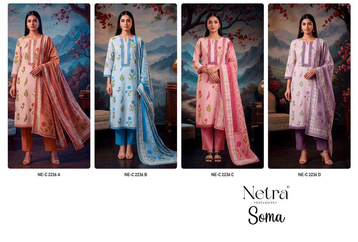 Netra Soma Pure Cotton Digital Print Dress Material - Amrah Wholesale