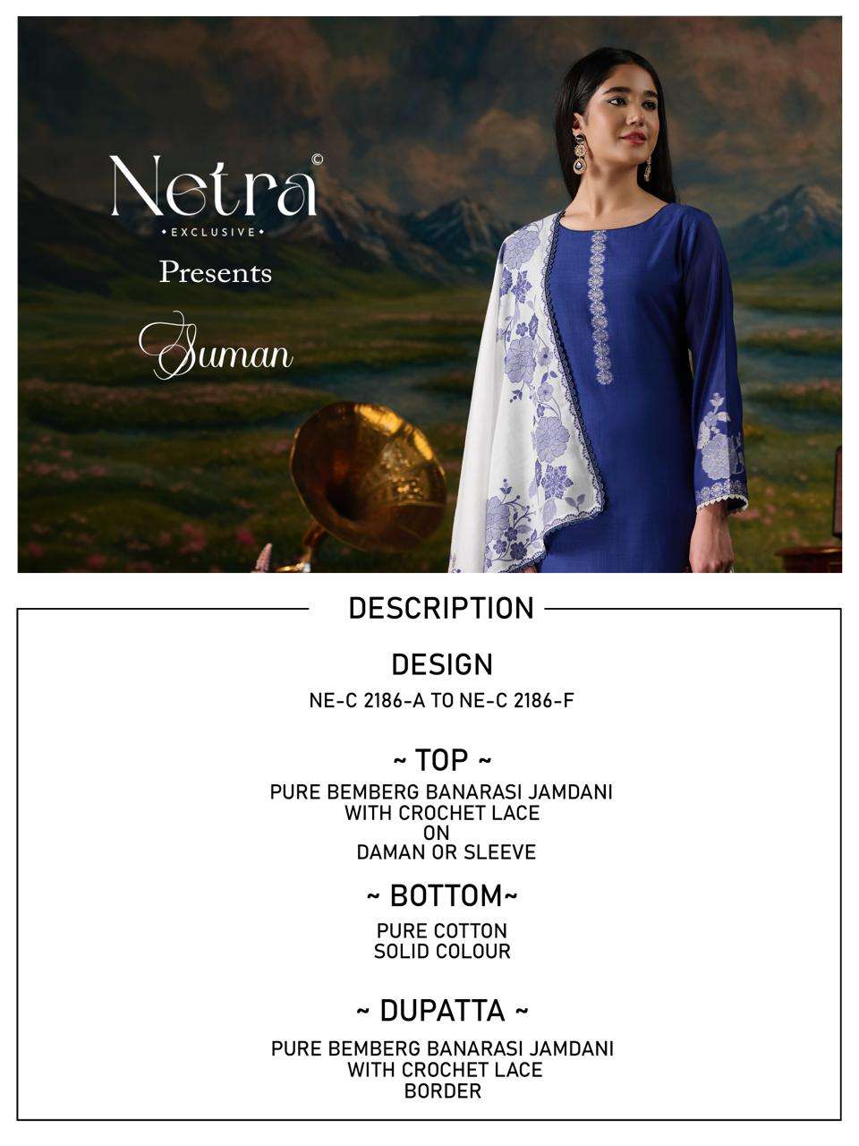 Netra Suman Bemberg Banarasi Jamdani Dress Material - Amrah Wholesale