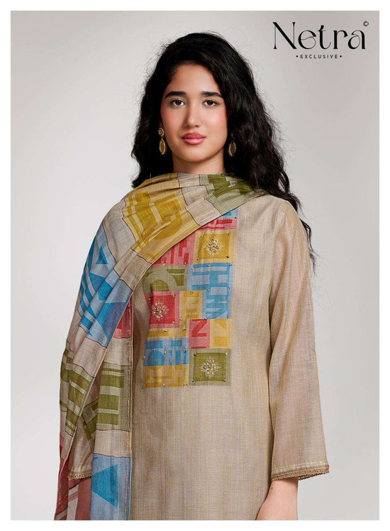 Netra Surekha Banarasi Mul Chanderi Dress Material - Amrah Wholesale