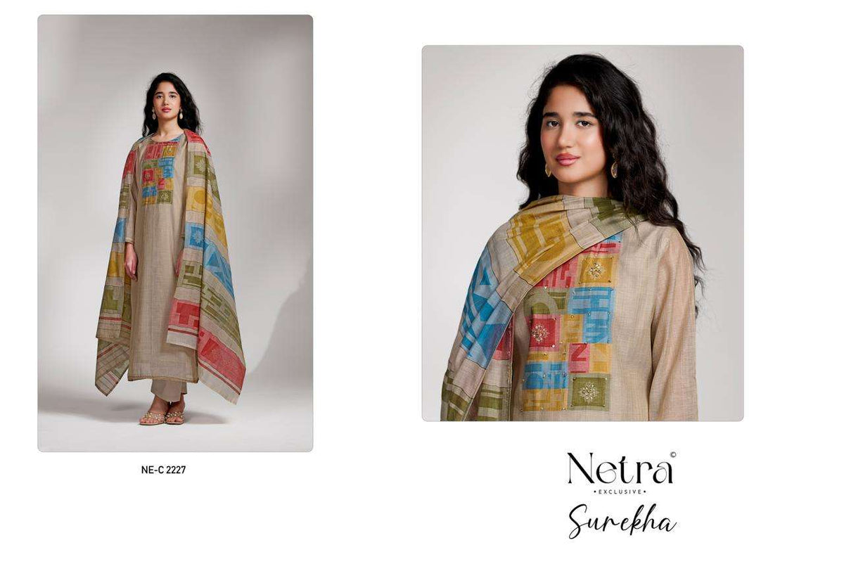 Netra Surekha Banarasi Mul Chanderi Dress Material - Amrah Wholesale