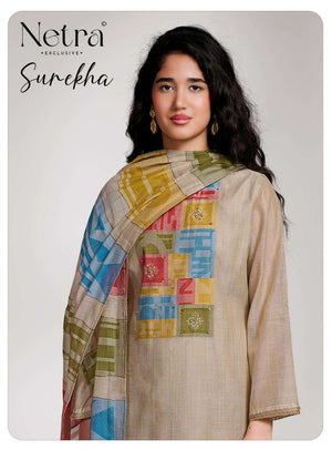 Netra Surekha Banarasi Mul Chanderi Dress Material - Amrah Wholesale