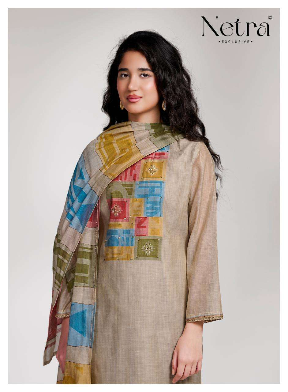 Netra Surekha Banarasi Mul Chanderi Dress Material - Amrah Wholesale