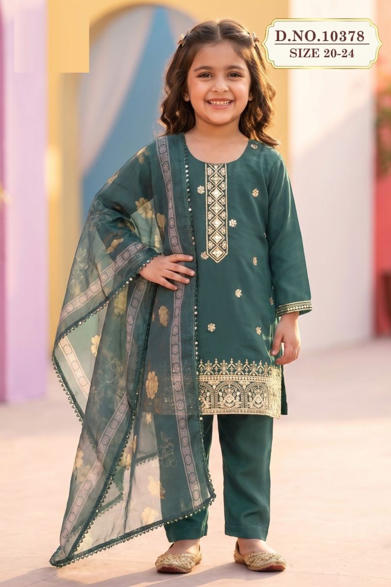 Niya 10378 Kids Roman Shimmer Sequence Work Kurti Set