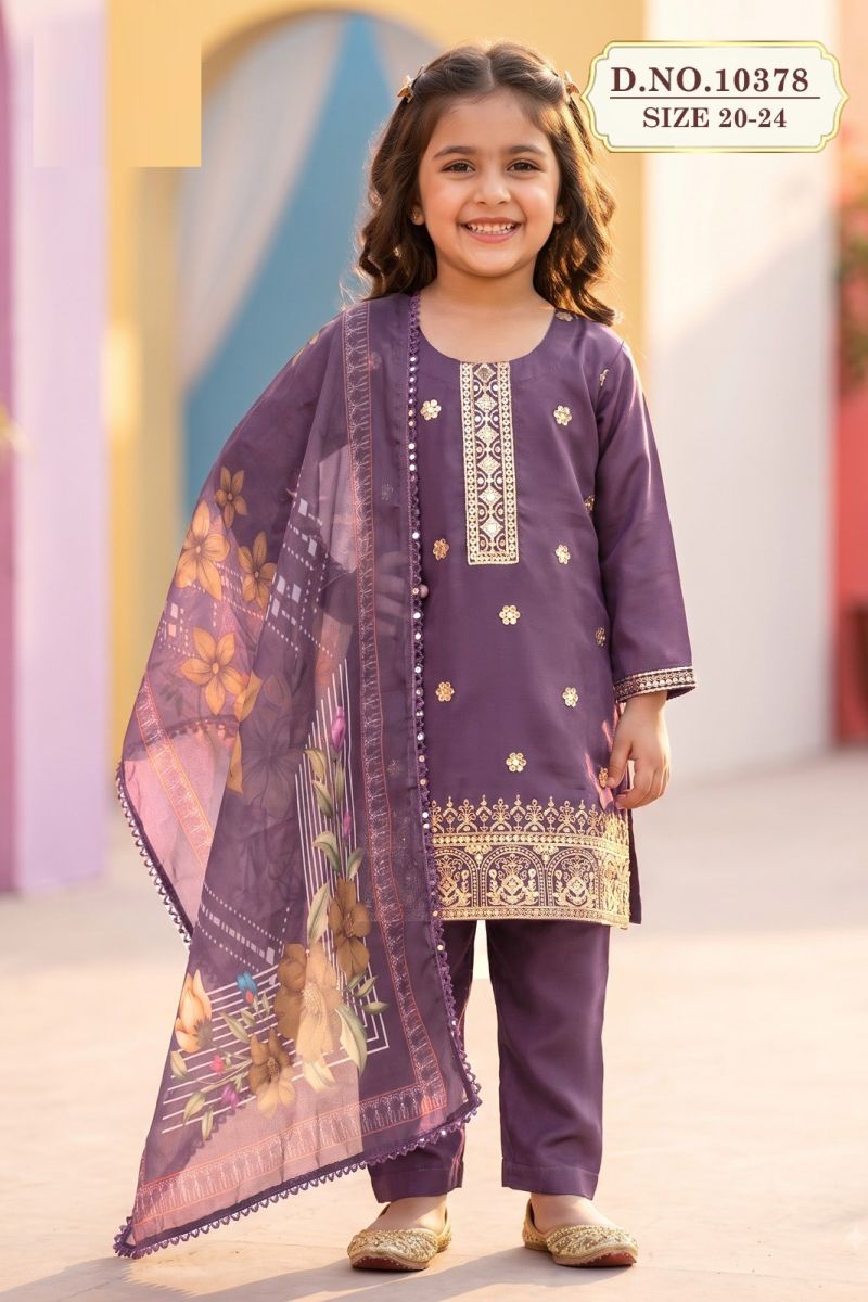 Niya 10378 Kids Roman Shimmer Sequence Work Kurti Set