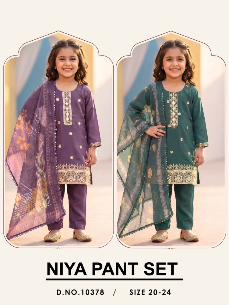 Niya 10378 Kids Roman Shimmer Sequence Work Kurti Set