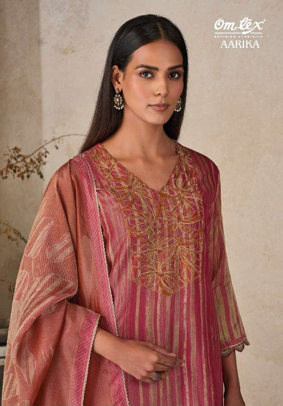 Omtex Aarika Checked Print Embroidered Dress Material