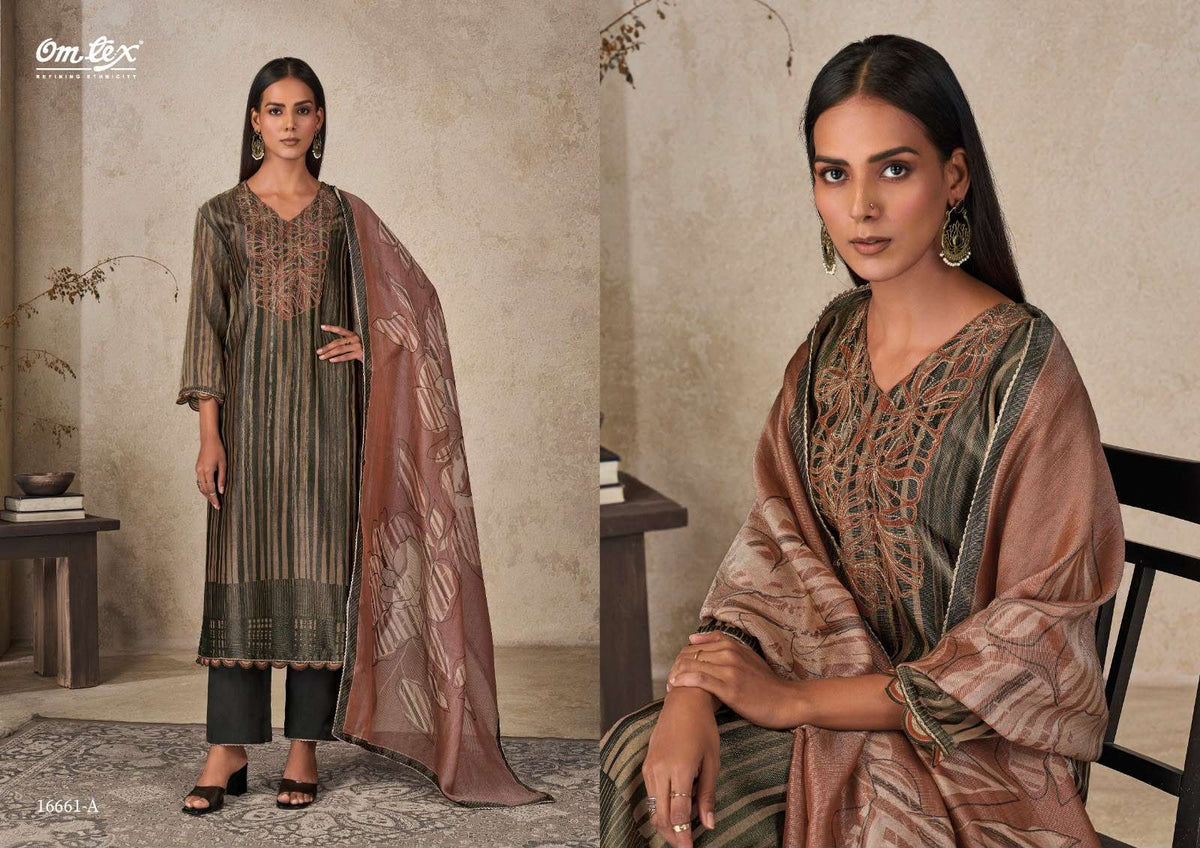 Omtex Aarika Checked Print Embroidered Dress Material
