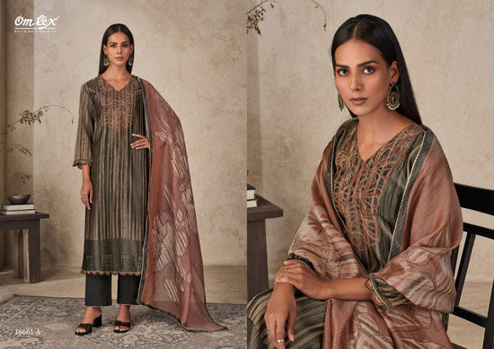 Omtex Aarika Checked Print Embroidered Dress Material