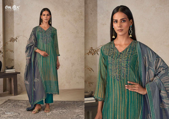 Omtex Aarika Checked Print Embroidered Dress Material