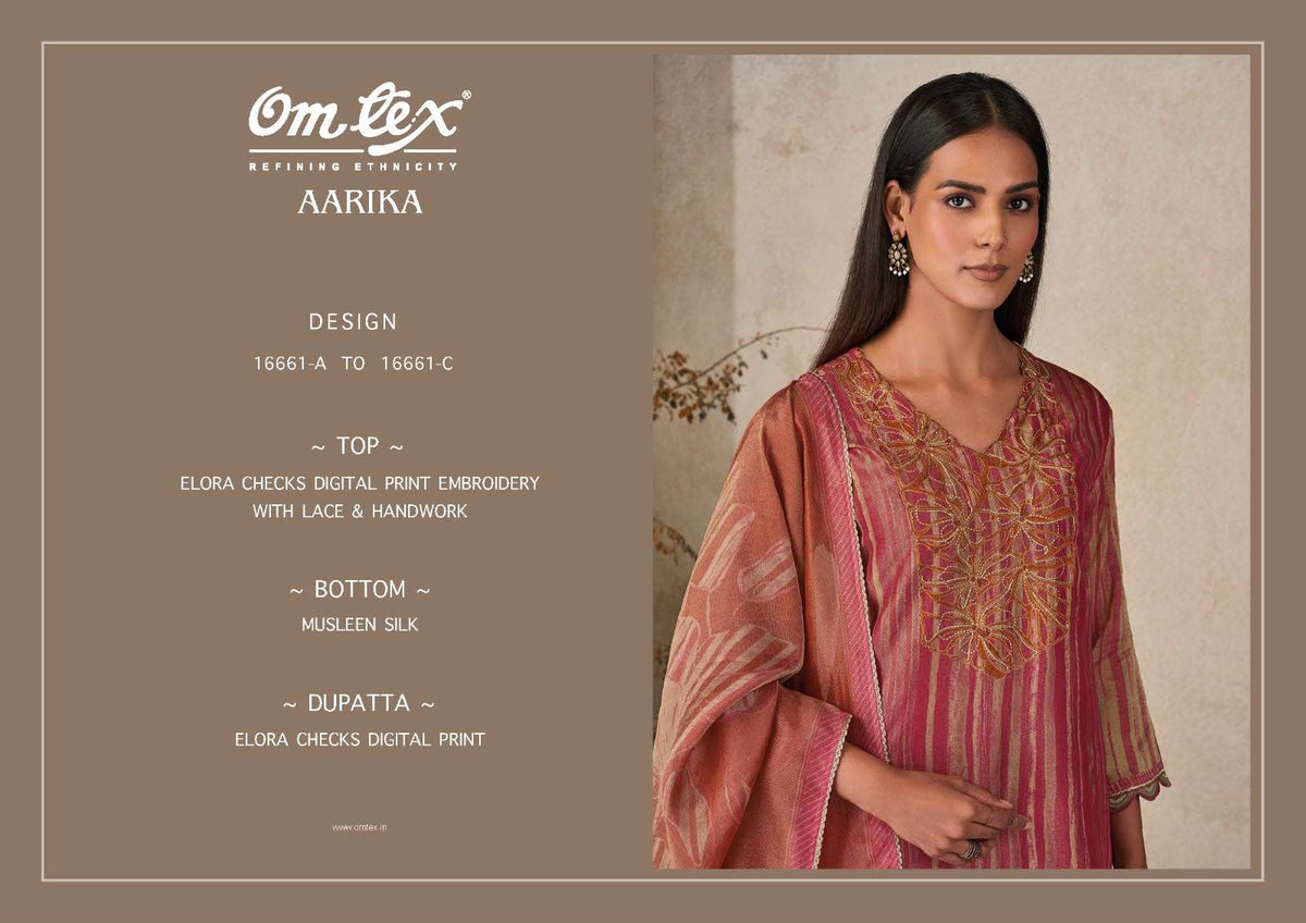 Omtex Aarika Checked Print Embroidered Dress Material
