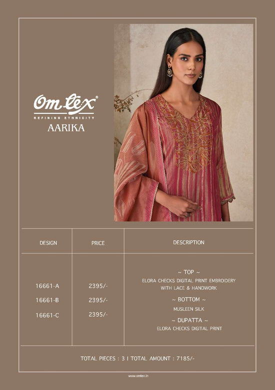 Omtex Aarika Checked Print Embroidered Dress Material