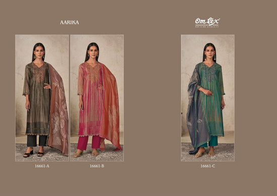 Omtex Aarika Checked Print Embroidered Dress Material