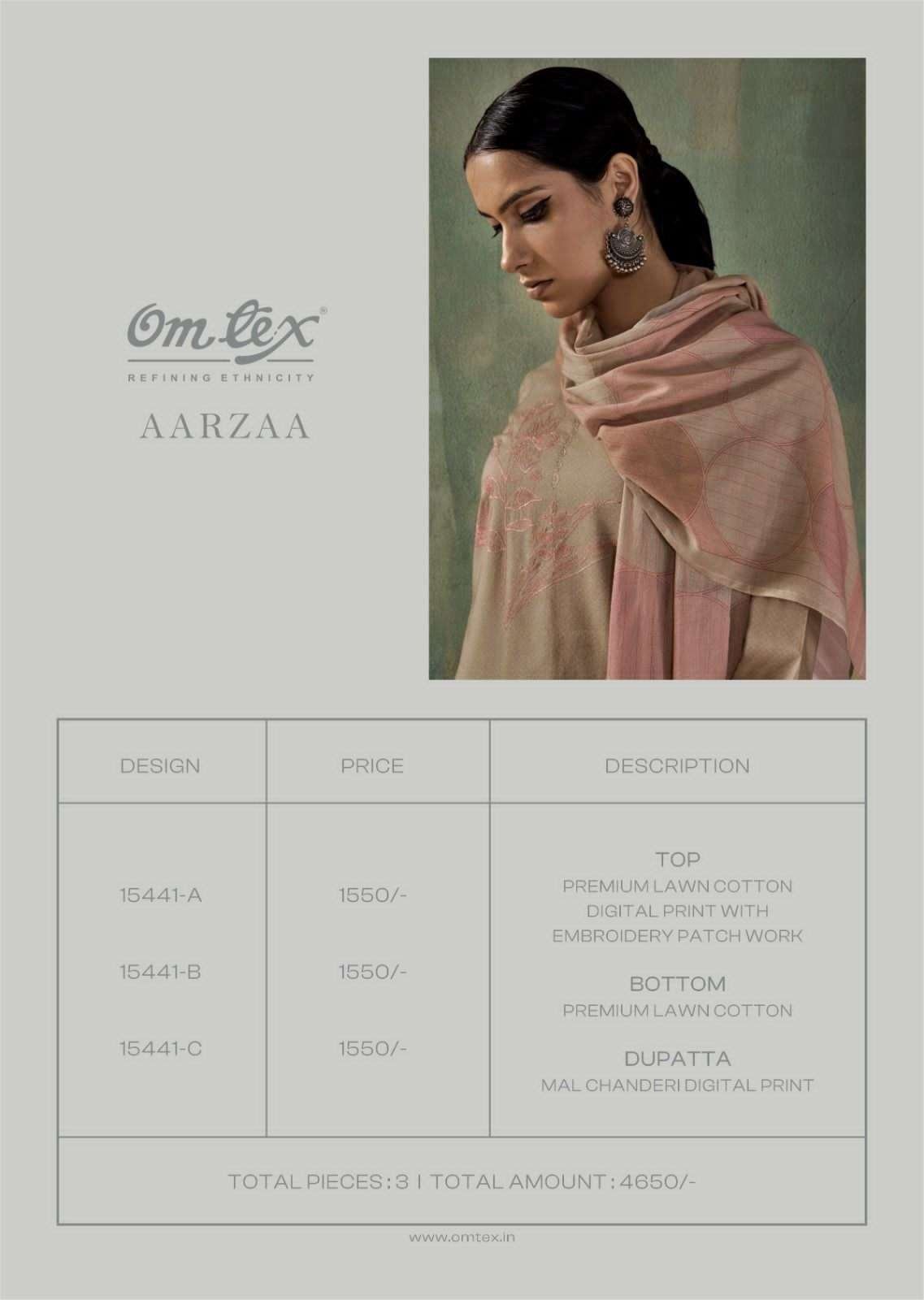 Omtex Aarzaa Premium Lawn Cotton Dress Material - Amrah Wholesale