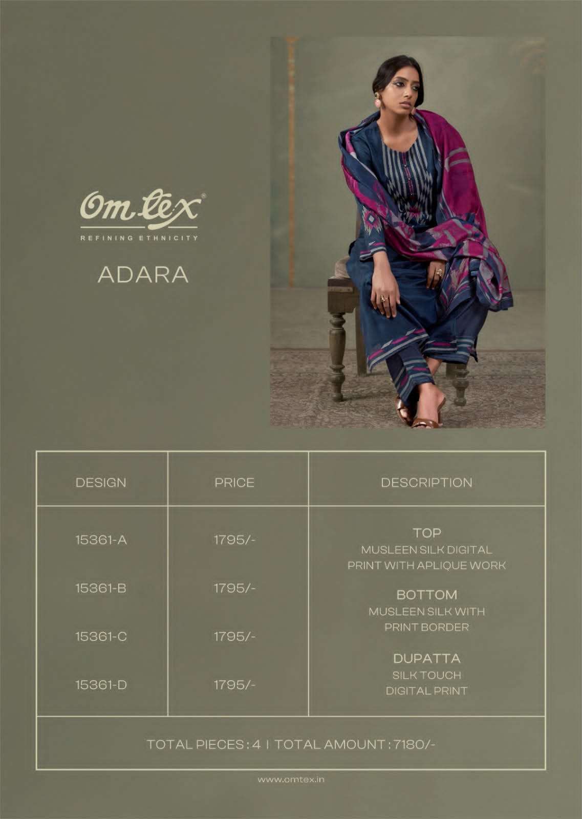 Omtex Adara Muslin Silk Applique Work Dress Material Wholesale Catalogue - Amrah Wholesale