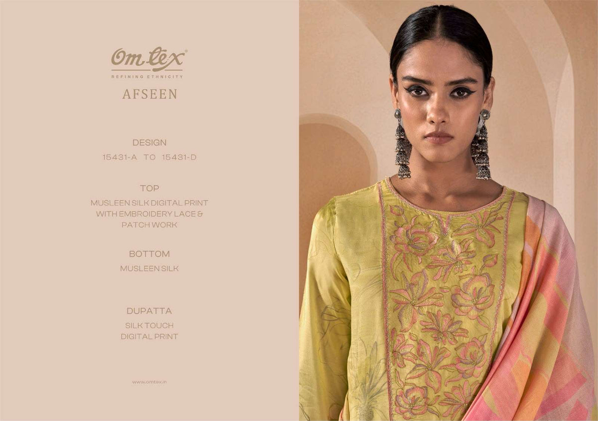 Omtex Afseen Muslin Silk Dress Material - Amrah Wholesale