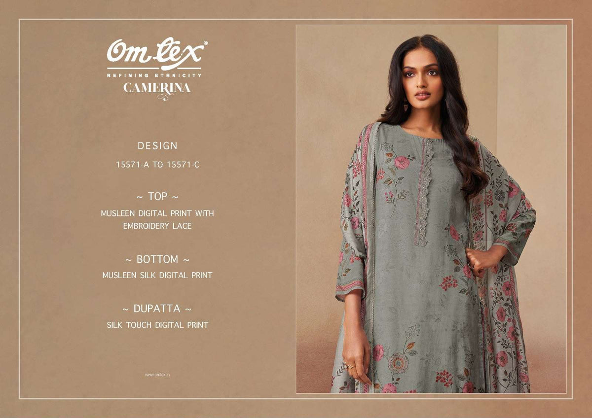Omtex Camerina Premium Muslin Digital Printed Dress Material - Amrah Wholesale