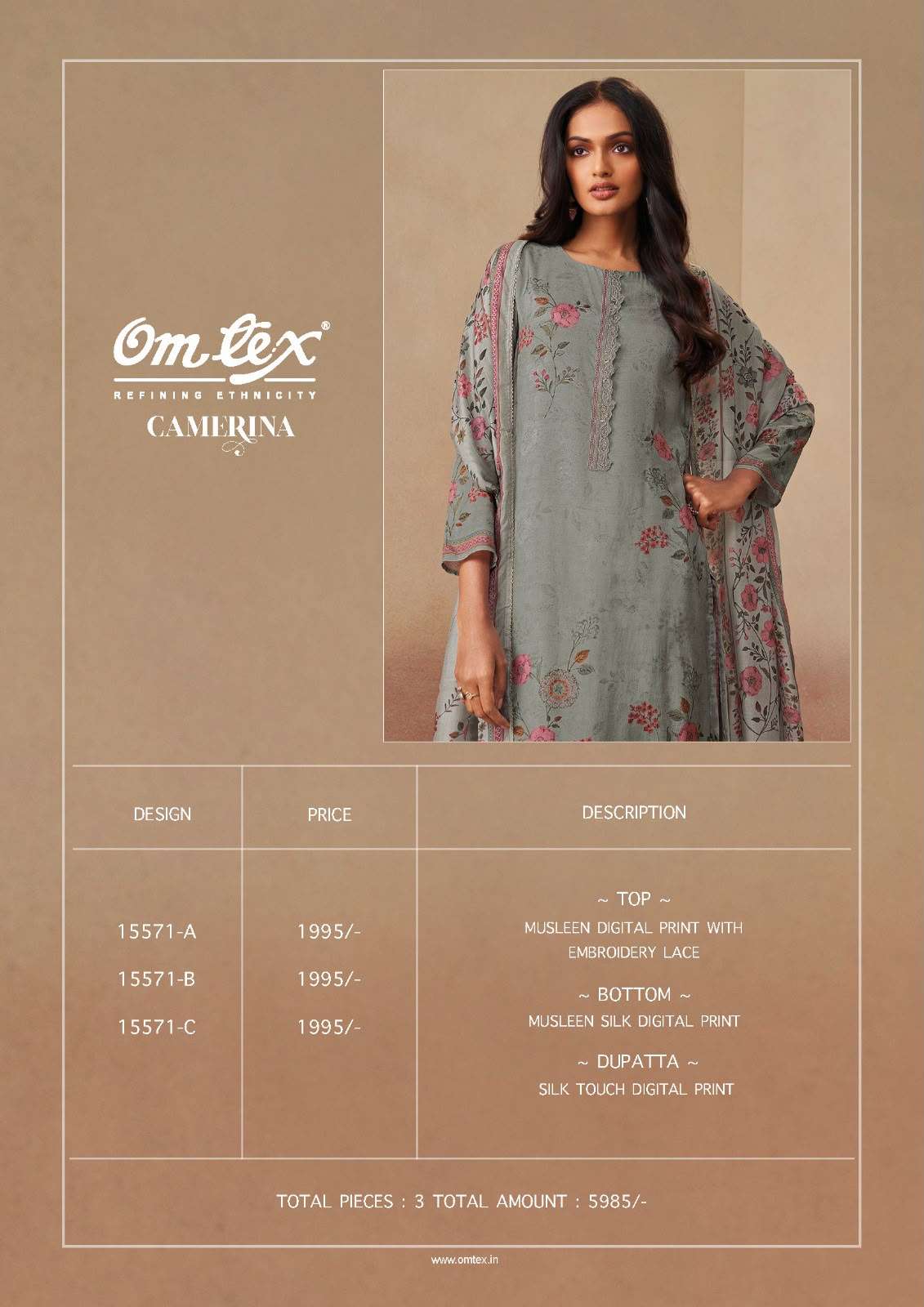 Omtex Camerina Premium Muslin Digital Printed Dress Material - Amrah Wholesale