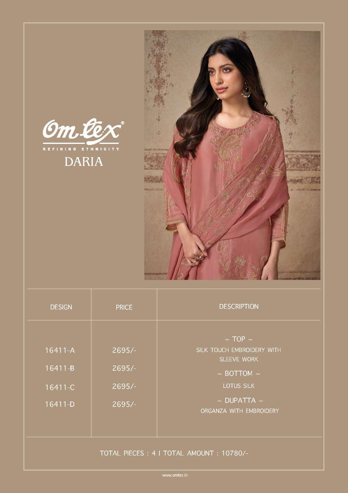 Omtex Daria Silk Touch Embroidered Designer Dress Material