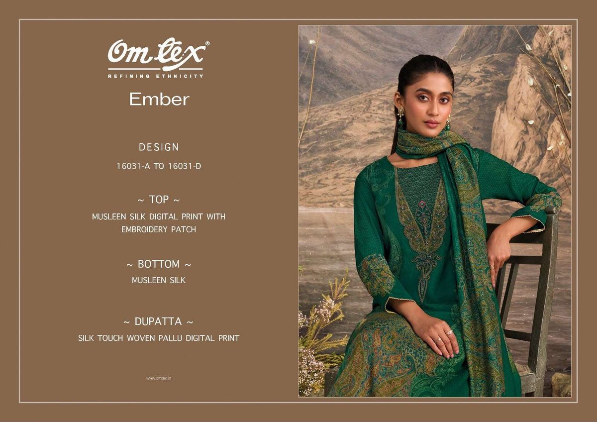 Omtex Ember Premium Muslin Silk Designer Dress Material - Amrah Wholesale