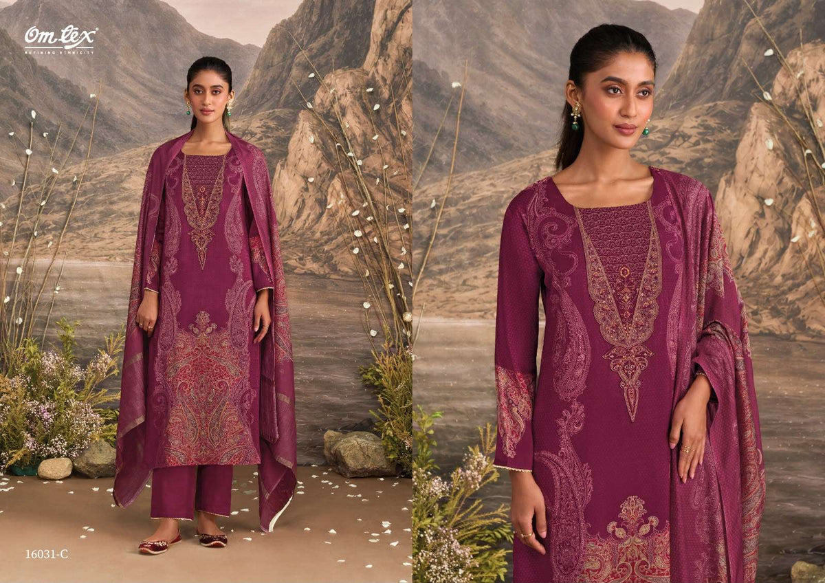 Omtex Ember Premium Muslin Silk Designer Dress Material - Amrah Wholesale