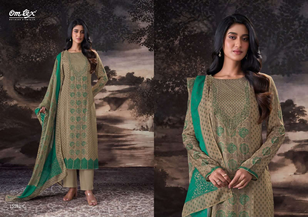 Omtex Evelynn Premium Muslin Silk Digital Print Dress Material - Amrah Wholesale