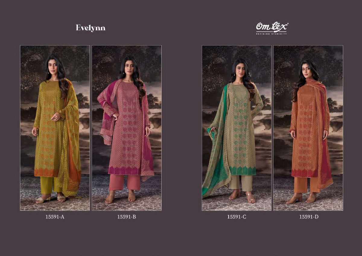 Omtex Evelynn Premium Muslin Silk Digital Print Dress Material - Amrah Wholesale