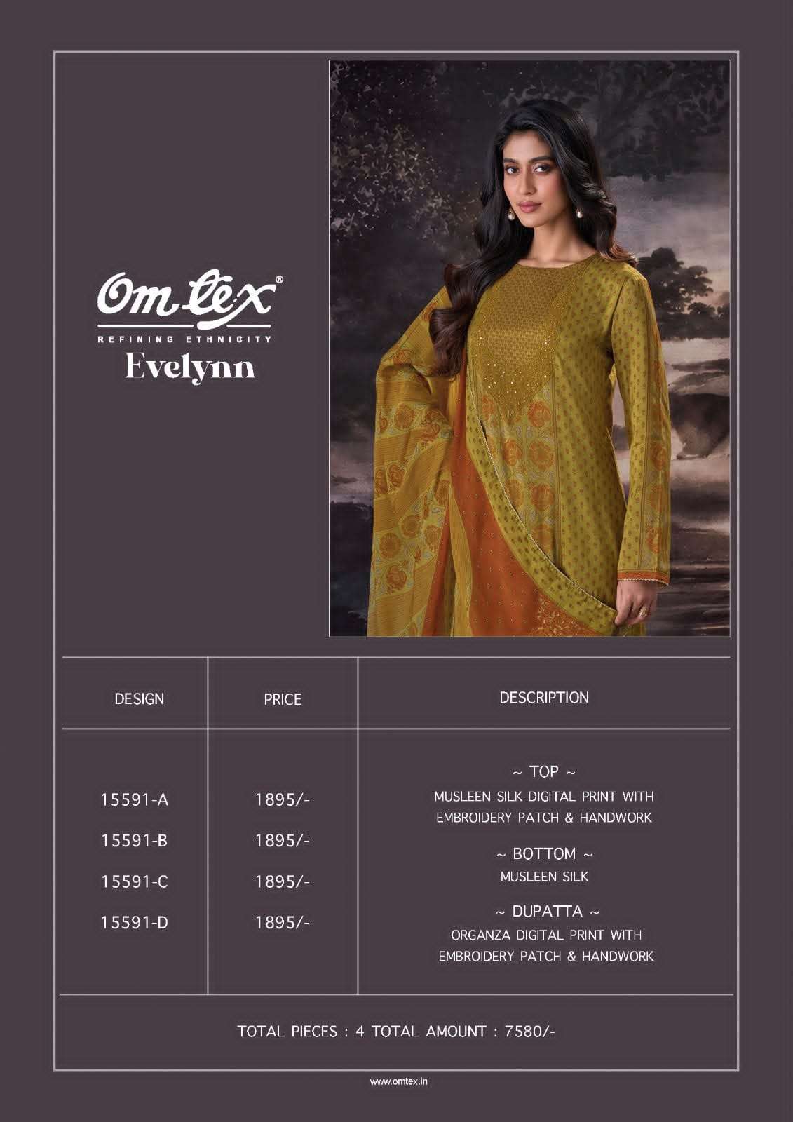Omtex Evelynn Premium Muslin Silk Digital Print Dress Material - Amrah Wholesale