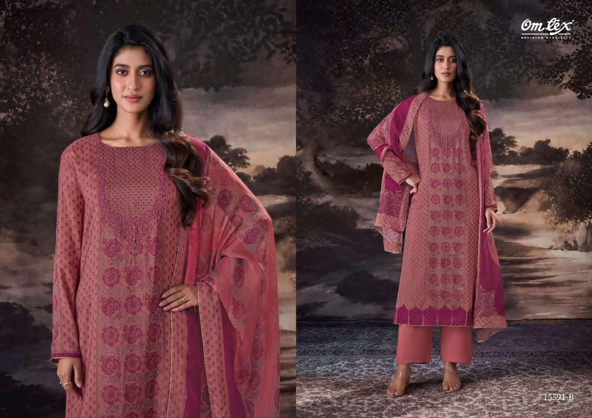 Omtex Evelynn Premium Muslin Silk Digital Print Dress Material - Amrah Wholesale