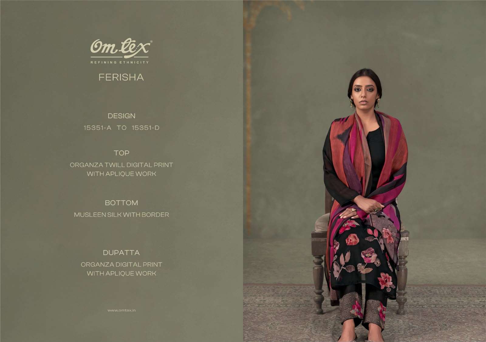 Omtex Ferisha Premium Organza Twill Applique Work Ladies Suit