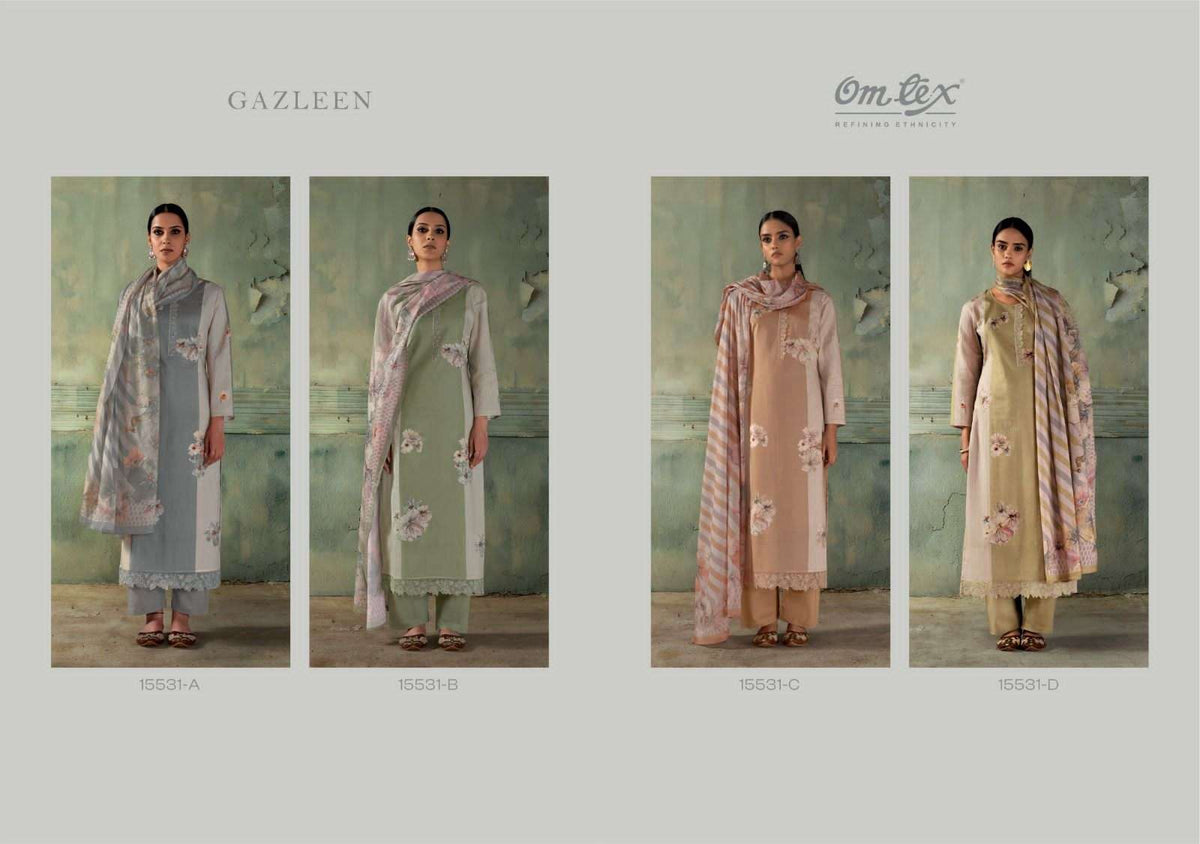 Omtex Gazleen Mal Chanderi Cotton Dress Material - Amrah Wholesale