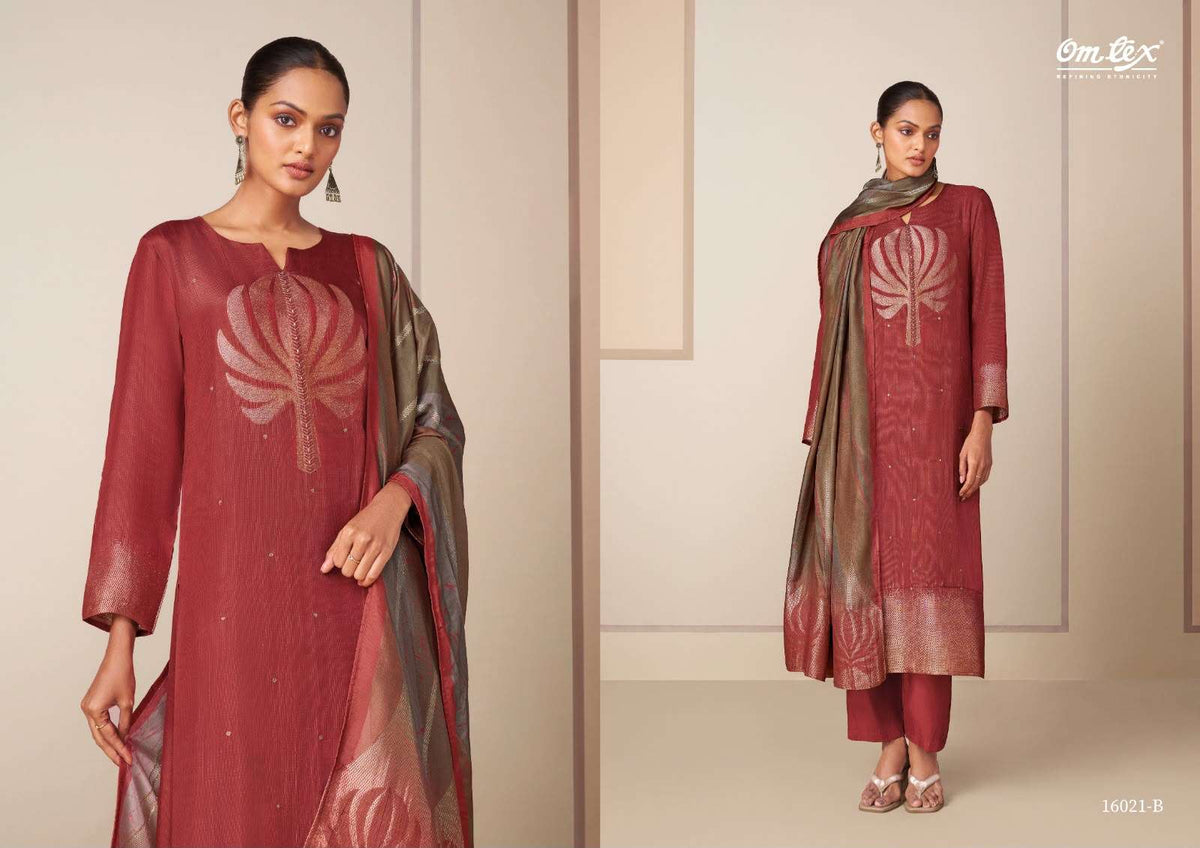 Omtex Hitakshi Silk Jacquard Digital Print Handwork Suit - Amrah Wholesale