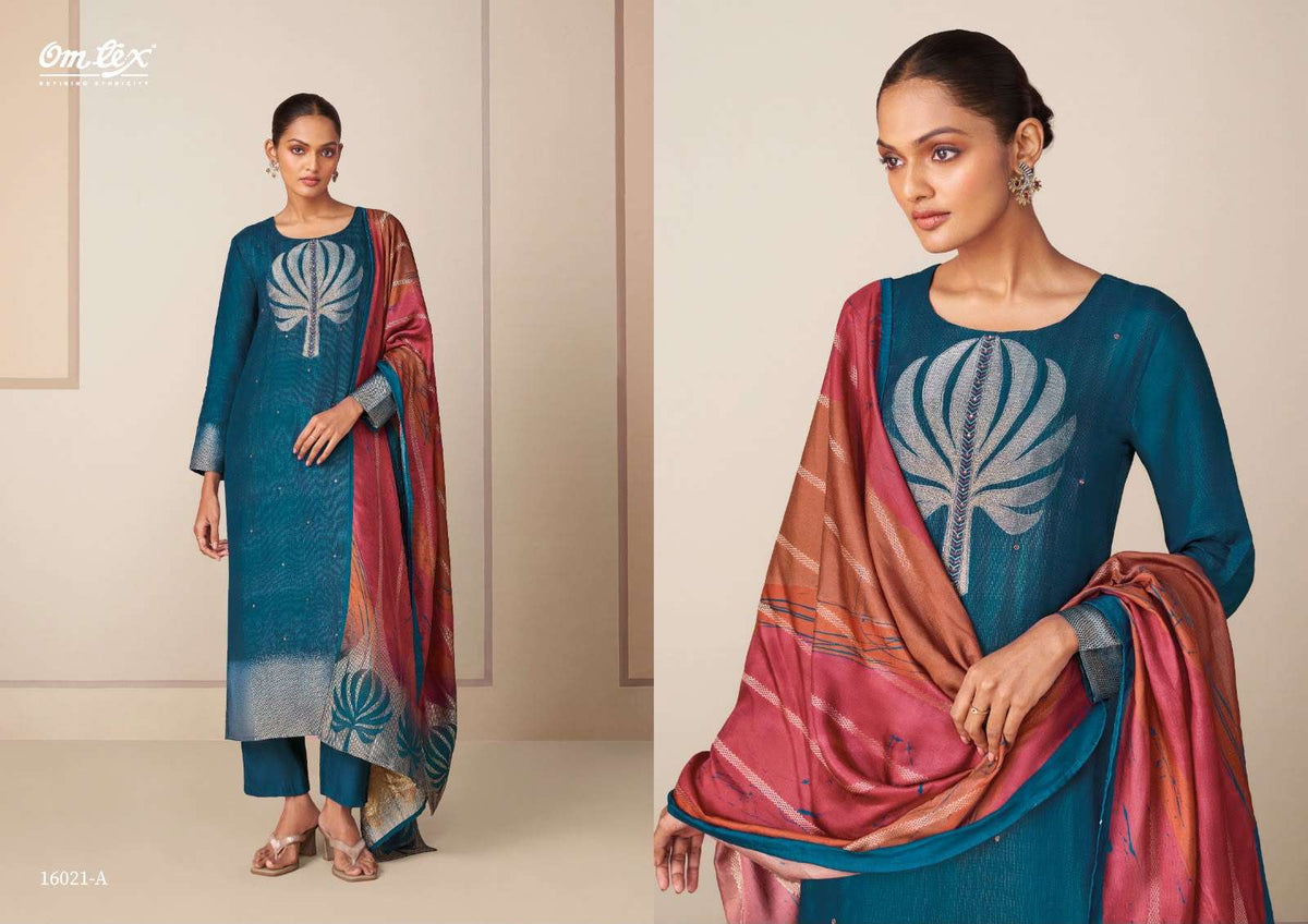 Omtex Hitakshi Silk Jacquard Digital Print Handwork Suit - Amrah Wholesale