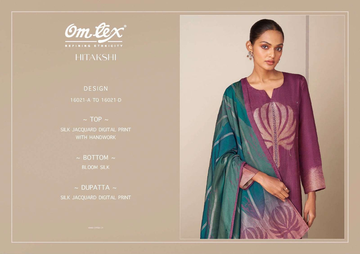 Omtex Hitakshi Silk Jacquard Digital Print Handwork Suit - Amrah Wholesale