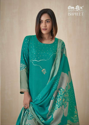 Omtex Ishpreet Muslin Jacquard Digital Print 3 Piece Suit